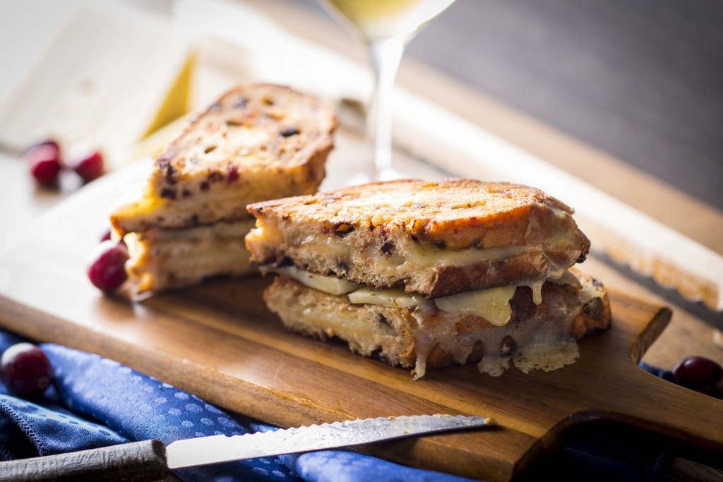 Double Grilled-Cheese Sandwich Using Aged Cheddar On Cranberry Bread