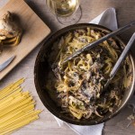 Fettuccine aux champignons crémeux, cidre, ciboulette et parmesan